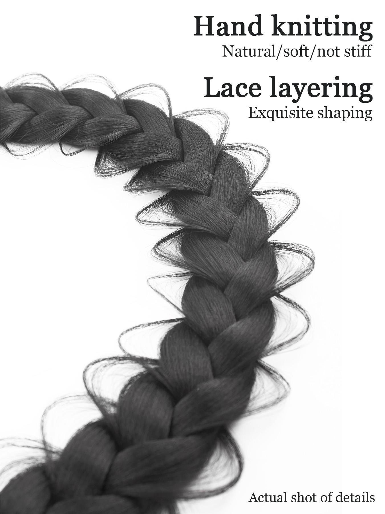 Synthetic Braided Ponytail Extensions, Boxing Braid Wraparound Ponytail, 28 Inch Three Strand Hair Extension, Elastic Hair Tie