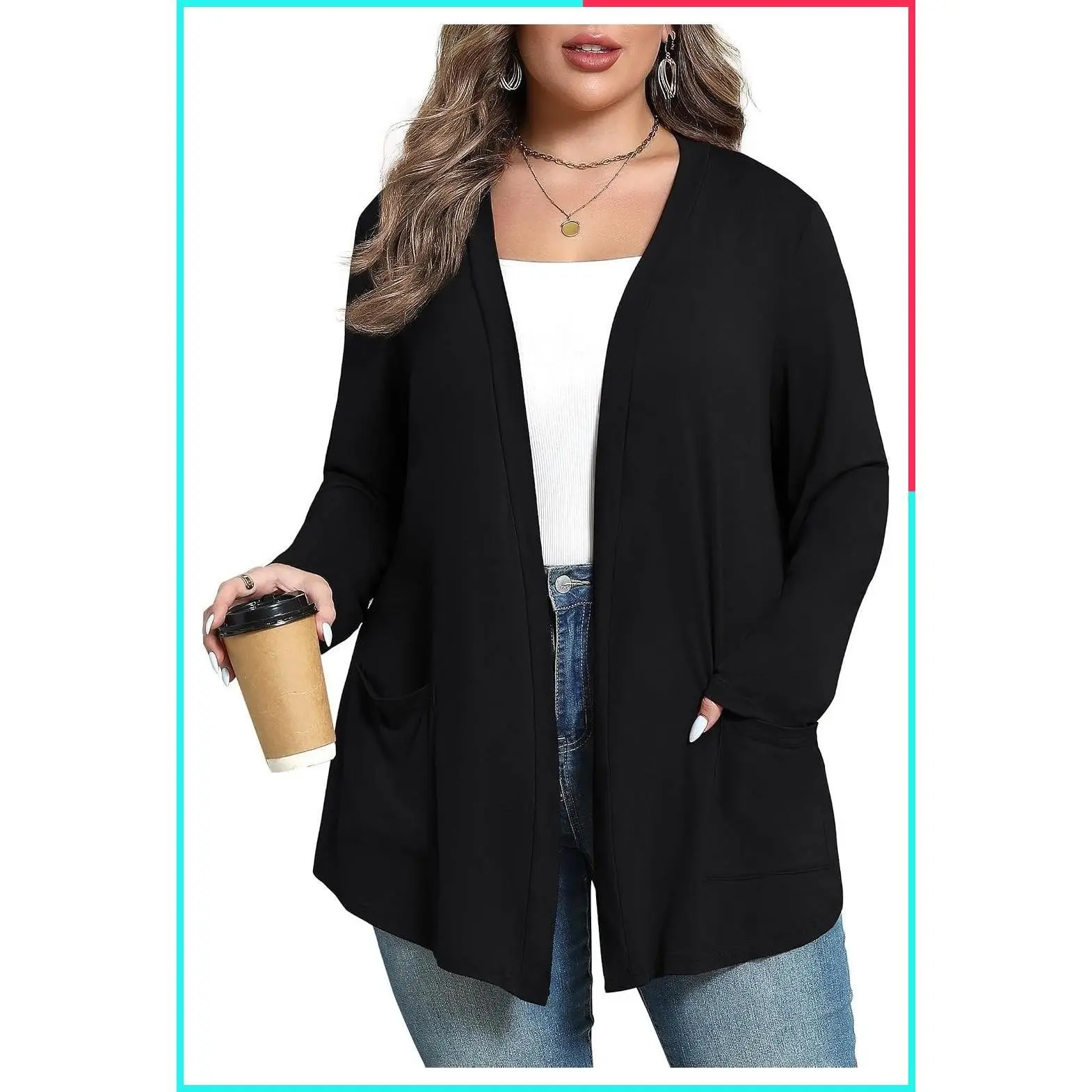 Plus Size Lightweight Soft Open Front Cardigan for Women with Pockets - Long & Short Sleeve Duster Cardigan Sweater, Casual Fall Fashion Jacket for Work & Travel 2026