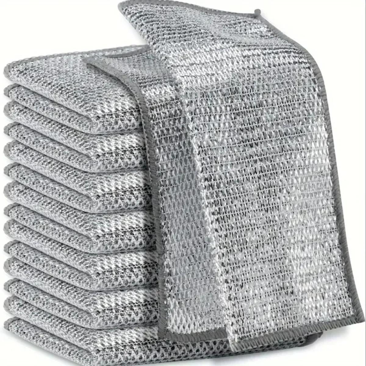 Double-layer magic steel wire cleaning cloth, metal silver thread dish towel, household kitchen cleaning rag and washing tool
