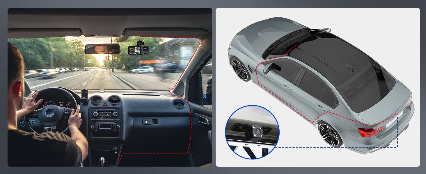 Dash Camera for Cars,4K Full UHD Car Camera Front Rear with Free 32GB SD Card,Built-in Super Night Vision,2.0'' IPS Screen,170°Wide Angle,WDR, 24H Parking Mode, Loop Recording，driving recorder，keep on driving，trafficCamera，dashCam，dash cam videos 4K