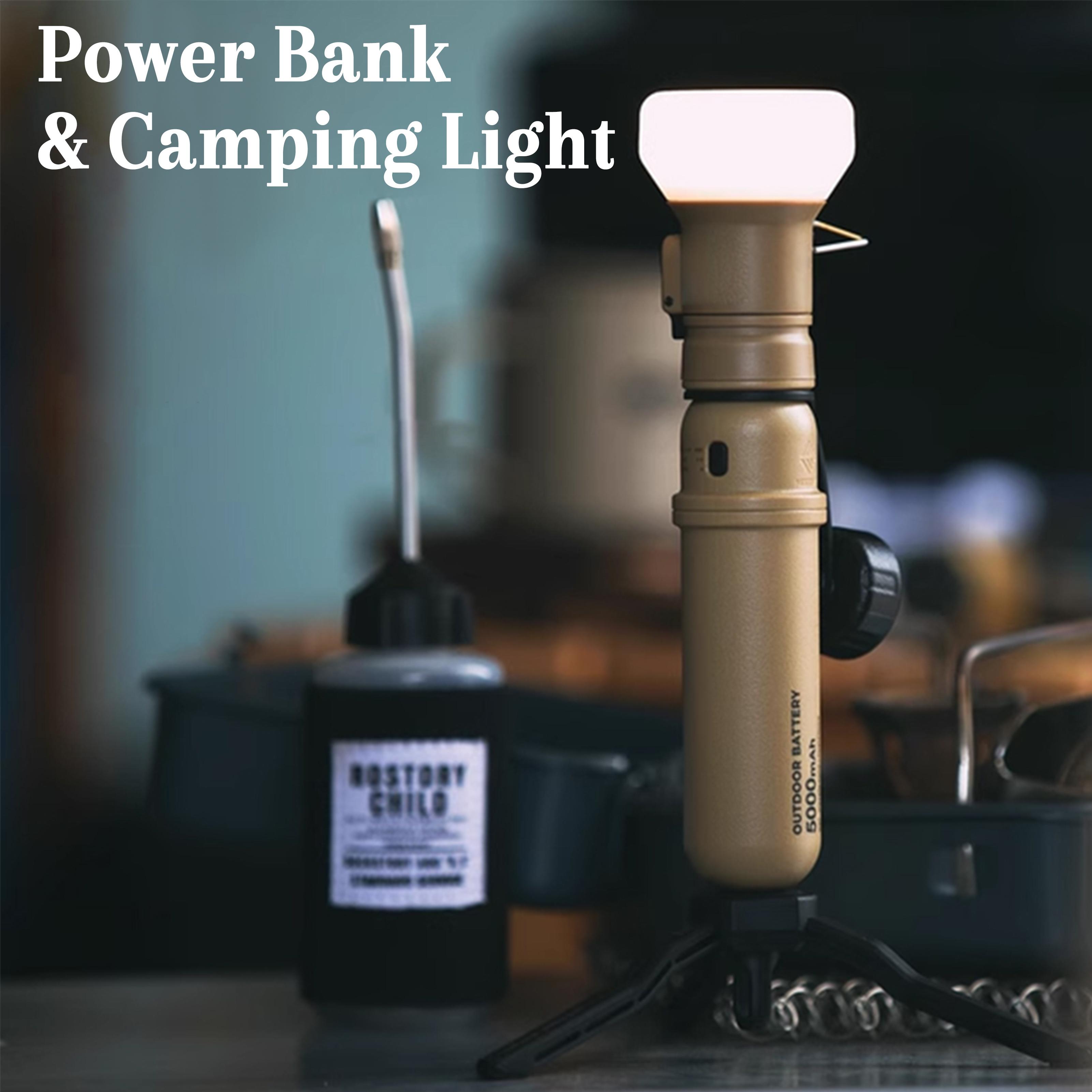 Camping Light with Mini Tripod, USB Rechargeable LED Lantern & Power Bank, Stepless Dimming, 5000mAh Battery，Fast Phone Charging, Camping Lantern for Hiking, Fishing, Emergency Outdoor Use