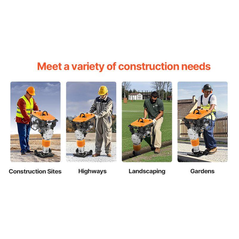 VEVOR Jumping Jack Compactor, 6.5 HP Vibratory Rammer Fuel-Powered 196 cc Engine Tamper, 3600 lbs Impact Force, 26 Max Compaction Depth, for Soil, Gravel, Footings, Concrete Slabs, and Foundations