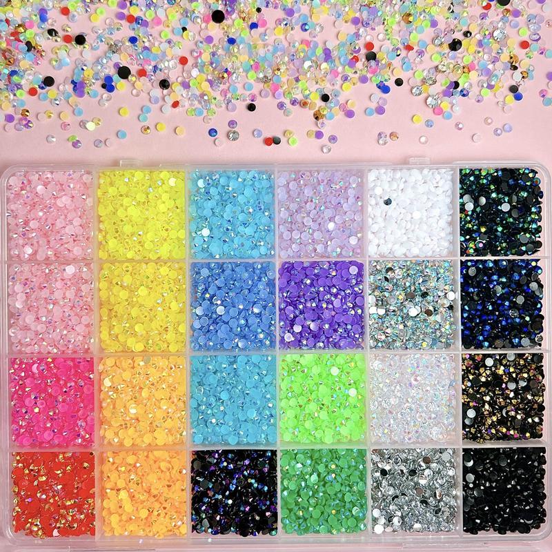 1 Box of 24 Colors Flat Bottomed Rhinestones Minimalist Shiny Semi-circular Resin Nail Diamonds Decors DIY Pens Glasses Cup Nail Art Supplies Bling Rhinestone Decoration