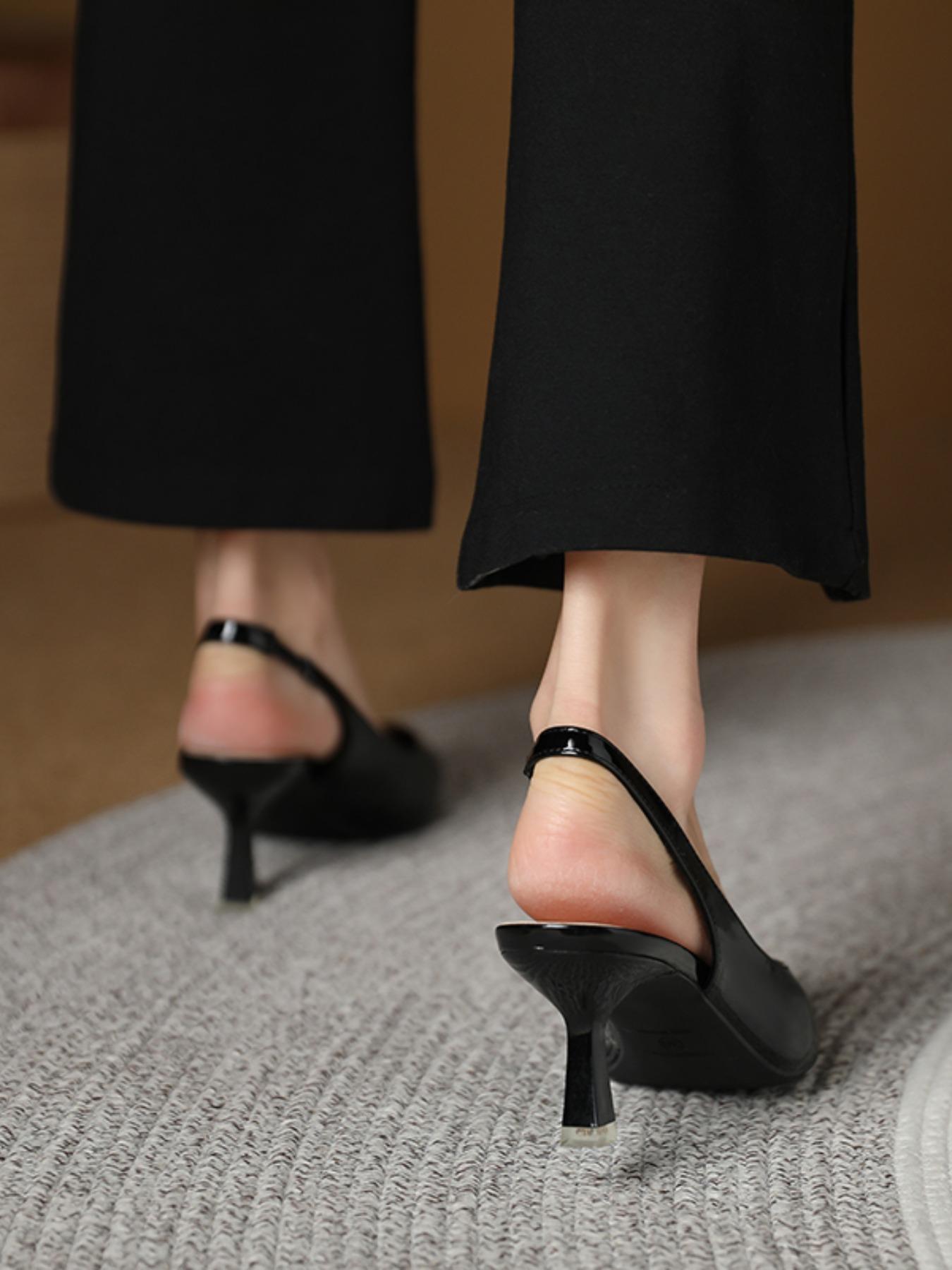 Summer Outfits 2024 Minimalist Temperament Pu Leather Slingback Pumps, Simple Design All-match Solid Color High Heels, Elegant Pointed Toe Slip on Shoes for Daily Work Office