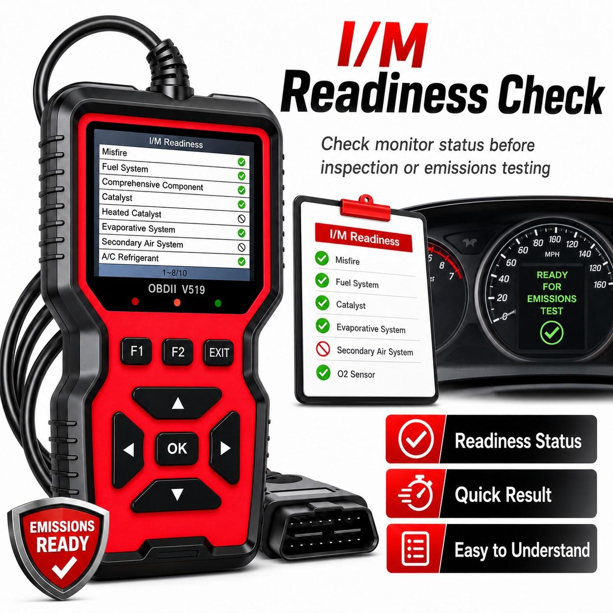 V519 Obd2 Scanner Diagnostic Tool, Engine Fault Code Reader, Live Data Stream, O2 Sensor Test, Battery Voltage Test for 12V Vehicles