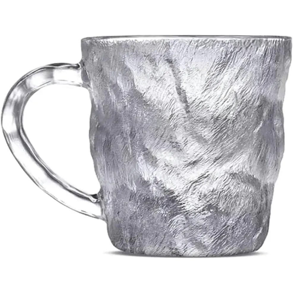 10.14 oz Borosilicate Glass Coffee Cup, Transparent | Glacier Glass, , Latte, Cappuccino, Cereal, Milk, Ice Cream,  Mug, Water Mug, Casual Outdoor