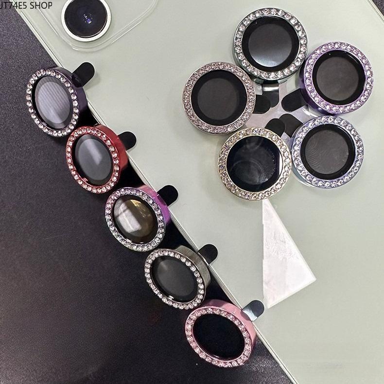 Fashion Accessory 9H Tempered Glass Camera Protector with Shiny Glitter Diamond Lens Film, Gold Eagle Eye Metal Ring, Easy-Install Mobile Accessory for iPhone 12 Pro Max/13/13 Mini/15/16 Pro Max/17 [Single Piece], [Single Piece] 13/13Mini/12Promax