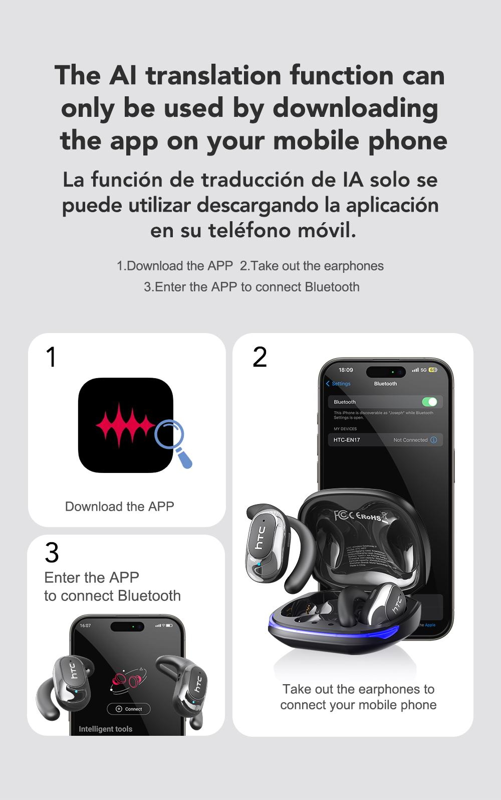 HTC-NE17 AI Earbuds: 134-language translation, Hi-Fi audio, fast charge & long battery, lightweight, wide compatibility & stable conn #fathersdaygiftsectivity.