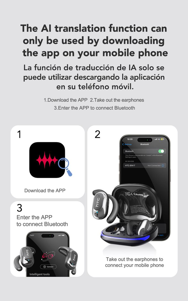 HTC-NE17 AI Earbuds: 134-language translation, Hi-Fi audio, fast charge & long battery, lightweight, wide compatibility & stable conn #fathersdaygiftsectivity.