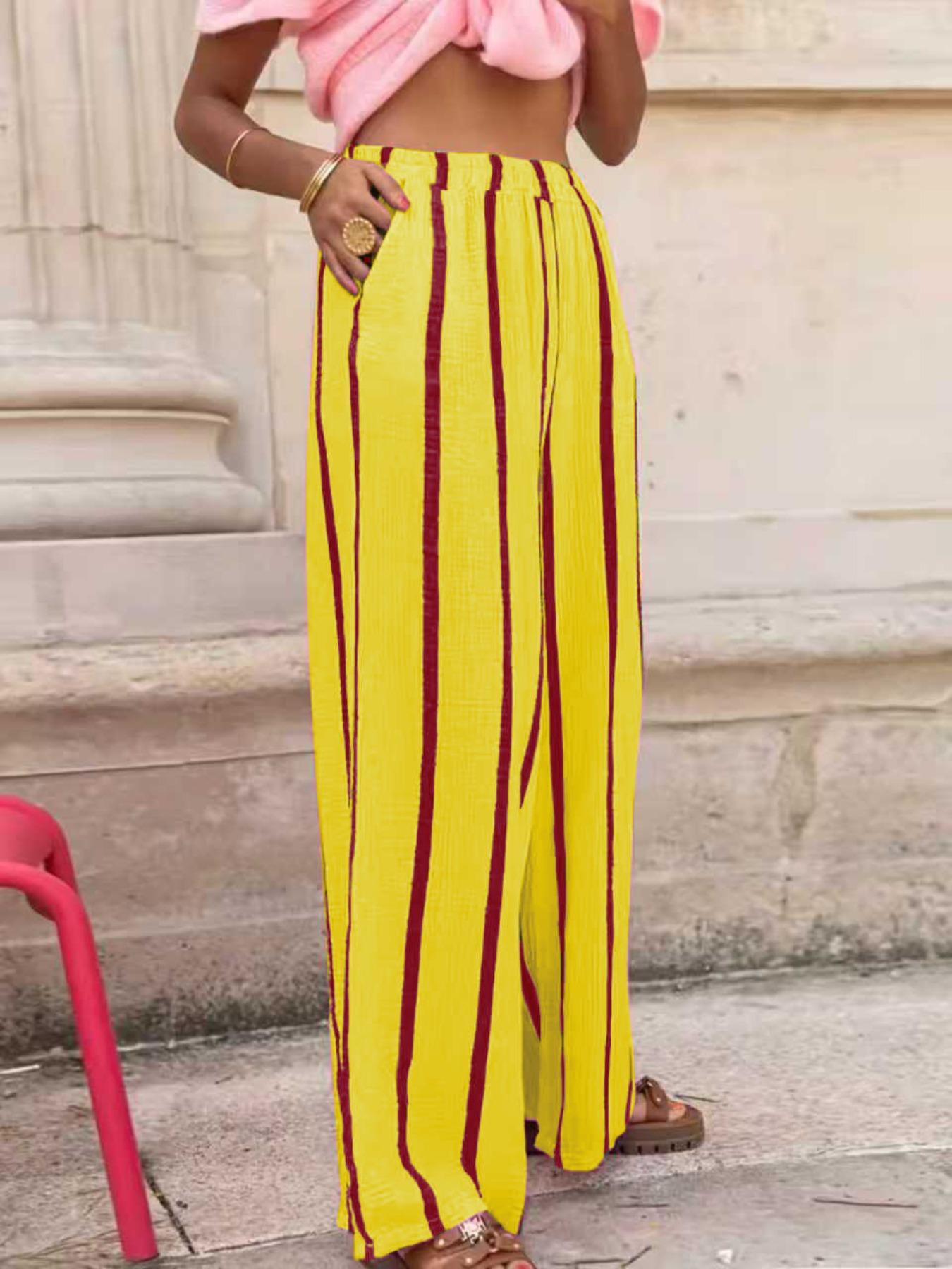 Women's Striped Print Wide Leg Pants, Casual Comfy Trousers for Daily Wear, Ladies Bottoms for All Seasons