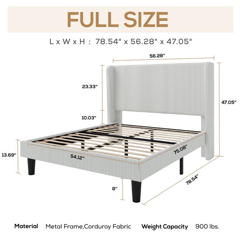 SHA CERLIN Fine Channel-Tufted Fabric Platform Bed Frame【Frame Only No Mattress】Upholstered Wingback Headboard, Solid Wood Slats, No Box Spring Needed, Full/Queen/King Size#ChristmasGifts#TikTokShopBlackFriday
