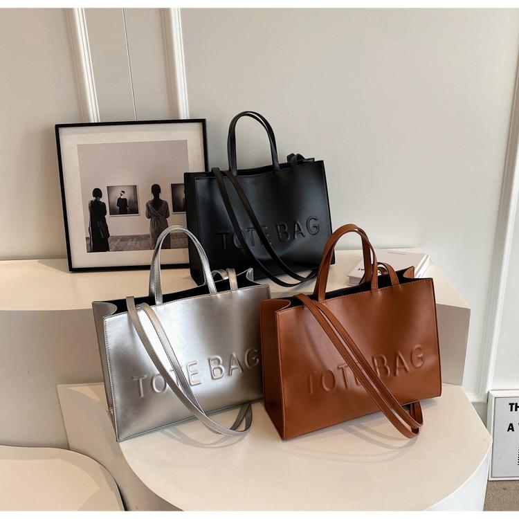 Simple Mirror Letter Tote Bag - Women's Large Capacity Bag New Versatile Single Shoulder Crossbody Bag