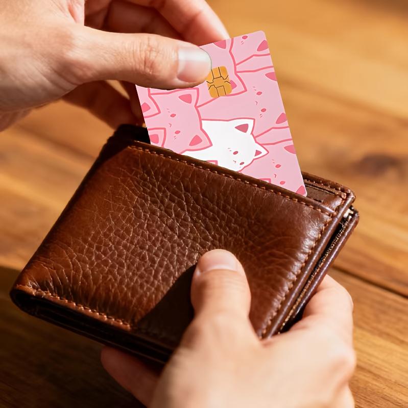 Kawaii Anime Pink Cats Pattern PVC Card Skin Sticker, Easy Design, Bubble-Free, Non-Braided, Suitable for EBT, Credit, Debit Cards, Keys, Room Cards, Protects Small Chip Cards, Ideal for Everyday Use