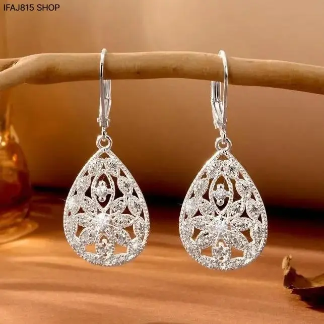 925 Sterling Silver Teardrop Earrings for Women, Cubic Zirconia Dangle Drop Earrings with Filigree Leverback Design, Hypoallergenic Lightweight Fashion Jewelry, Elegant Sparkly Statement Earrings, Trendy Summer Earrings for Daily Wear, Parties, Weddings,