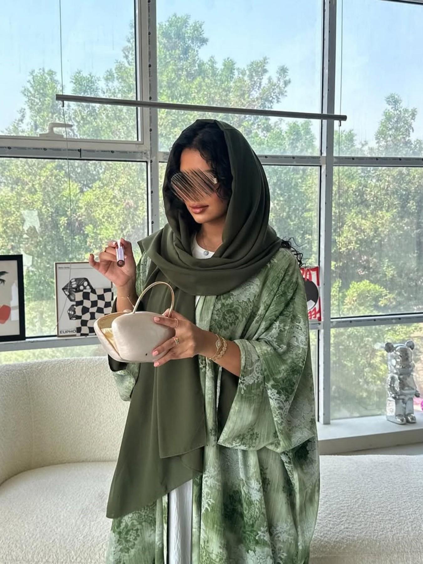 Hafizah Summer New Chiffon Wrinkle Print Flower Cardigan + Headscarf Robe, Fashion Plus Size Women's Outerwear, All Seasons