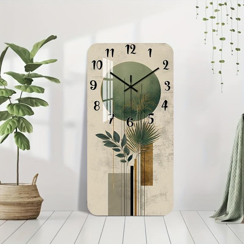 1 piece modern silent non-ticking wall clock - Decorative Clock with Acrylic rectangular dial with high-definition glossy coating and plant wood grain design, suitable for bedroom, entryway - Minimalist decoration, no batteries/installation required