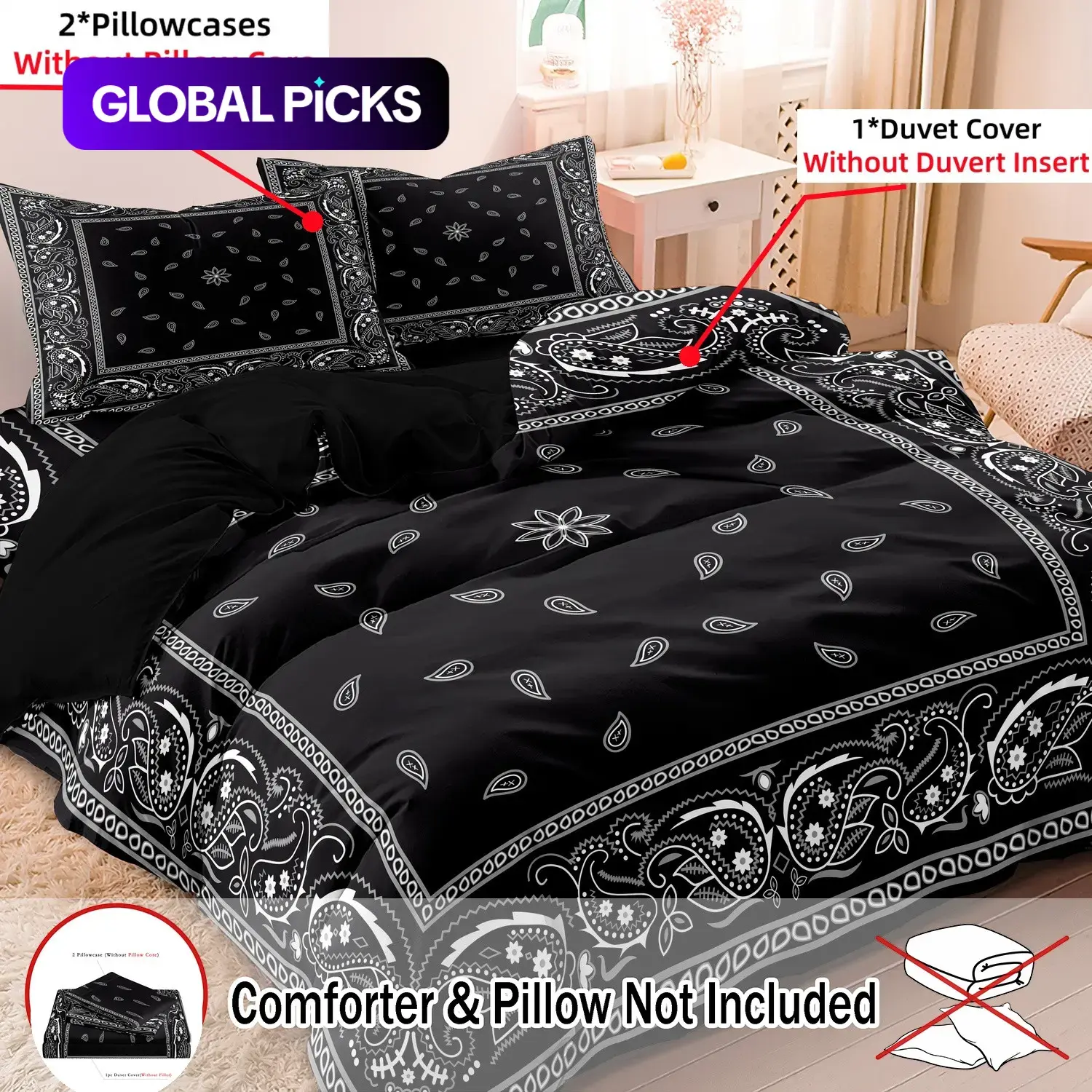 Mandala Floral Pattern Duvet Cover Set, Cozy Bedding Set, 3 Counts/set Including 1 Duvet Cover & 2 Pillowcase without Filler, Soft Comfortable Bedding Set for Home Bedroom #GLOBAL PICKS