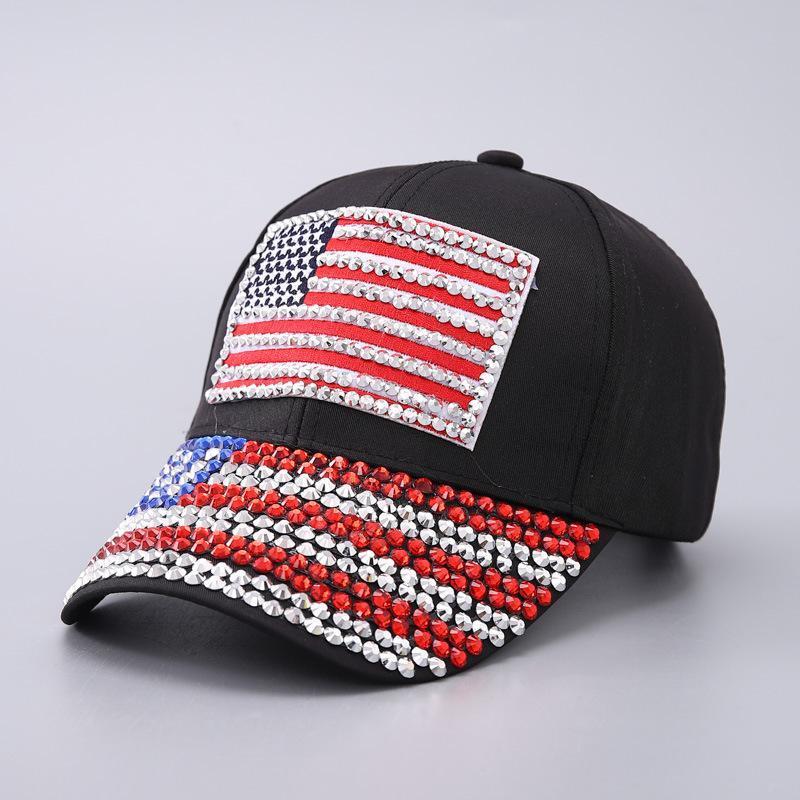 American Flag Rhinestone Curved Brim Baseball Cap - Street Style Cap for Clothes Accessories Fashion Enthusiasts, Casual Hat, Christmas, Funky, Anniversary, Engagement, Glitter, Glamorous