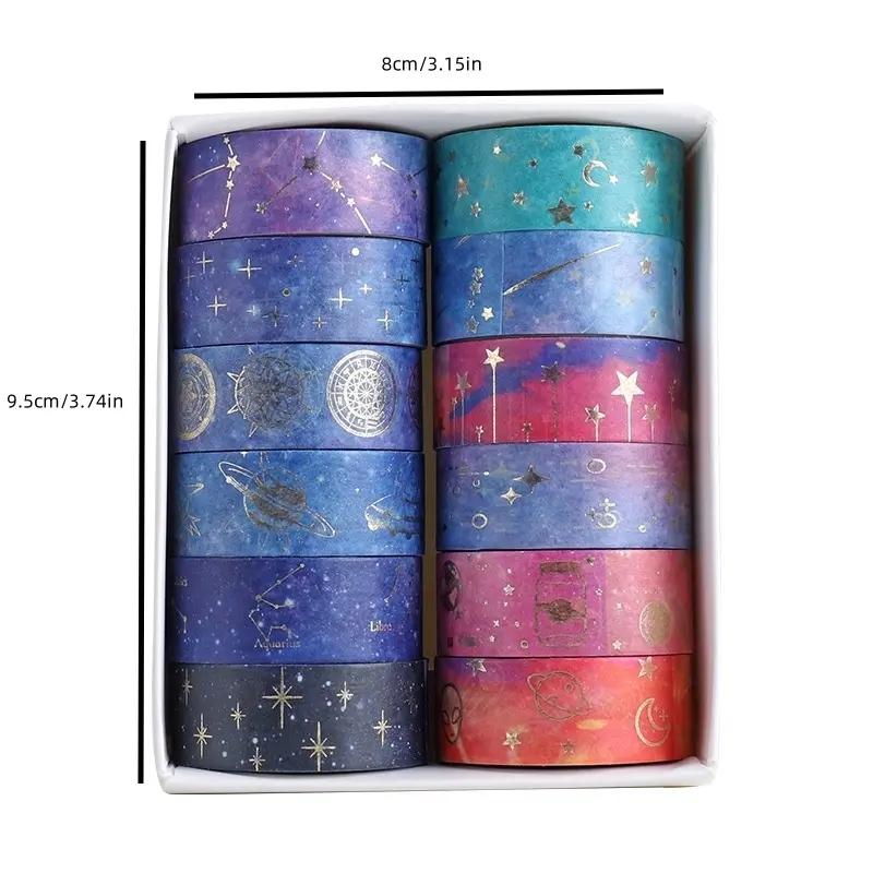 Starry Sky Themed Washi Tape Set for Gift, 12 Rolls/box Handbook DIY Decoration Aesthetic Sticker, Scrapbooking & Journal Making Material Gift for Student