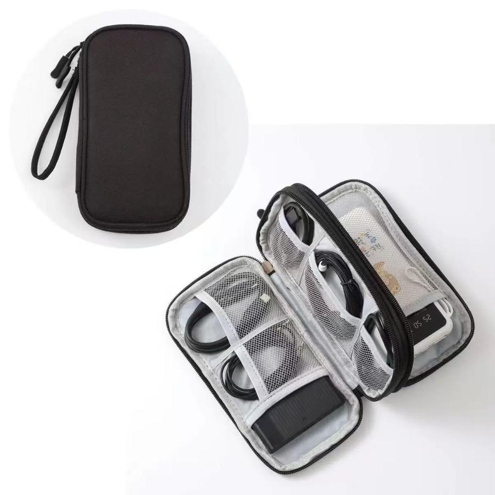 Portable data cable storage bag, double-layer mobile phone charger storage bag, multi-layer grid digital accessory storage bag, compact and convenient travel data cable storage bag