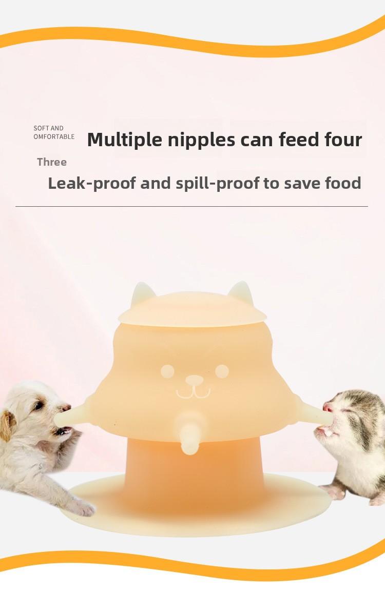 Pet Bionic Milk Feeder with 4 Soft Nipples, Silicone Suction Cup Anti-Tip Design, Feeding Supplies for Kittens Puppies Rabbits & Small Newborn Pets