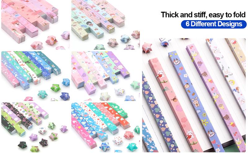 Origami Star Paper Strips Set 2240 Sheets with 4 Cute Cartoon Designs for DIY Handcrafts School Teaching and Creative Projects Crafting Supplies