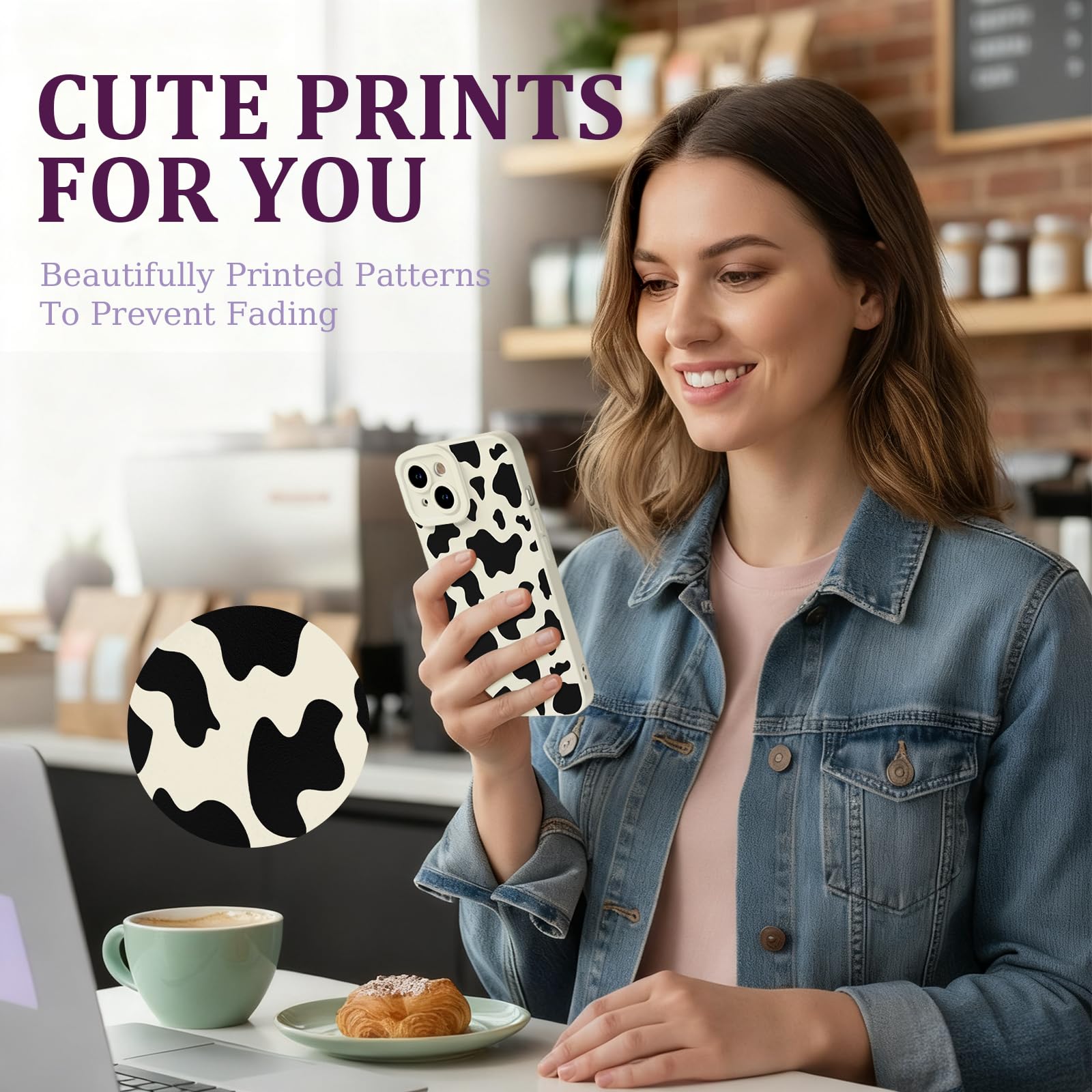 Case Compatible with iPhone 13, Cute Pretty Print Protective Silicone Case for Girls Women, Ultra-Thin Shockproof Soft Girly Phone Cover for iPhone 13 - Cow Print