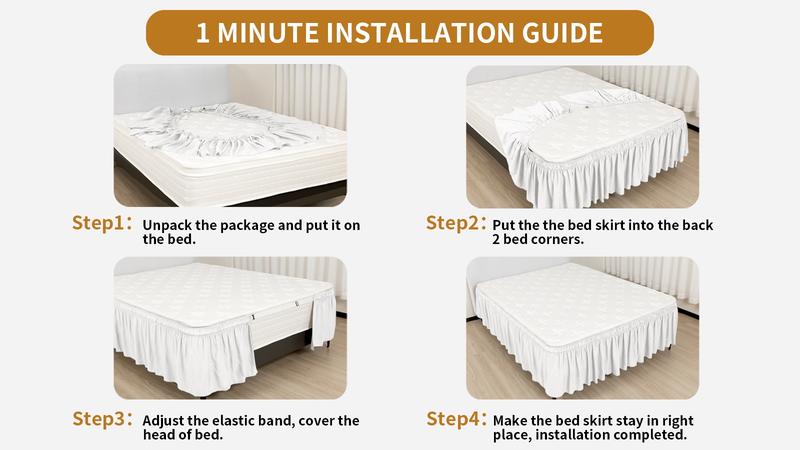 PureFit Ruffled Bed Skirt with Adjustable Elastic Belt - 14, 18, 22 Inch Drop, Solid Color Frame Cover for Queen, King and C-King Size Beds, Elegant Dust Hiding, Storage Solution