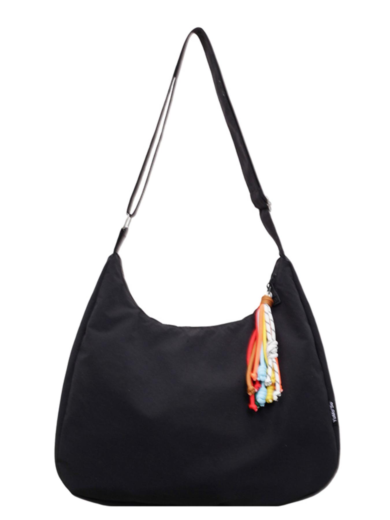 Water-Resistant Nylon Crossbody Shoulder Bag, Large Capacity Casual Style, Plain Design for All Seasons, Ideal for Students and Daily Use