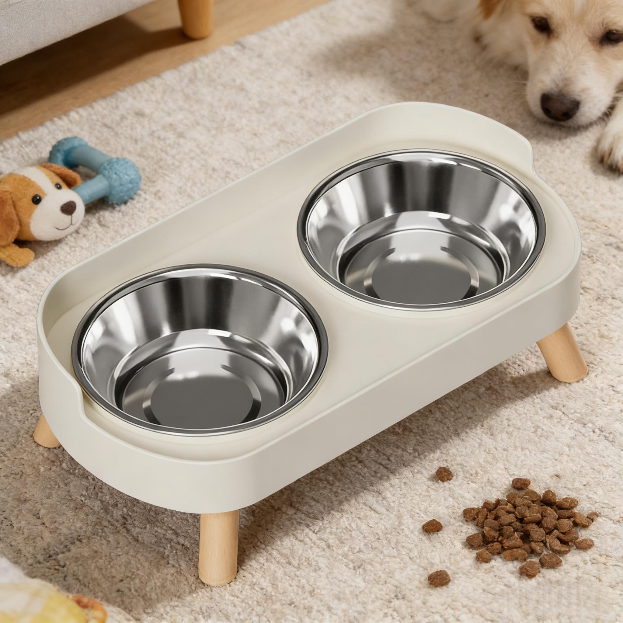 Anti-Spill Dual Bowl Pet Food Dish, Cat Dog Universal Feeder, Large Mouth Stainless Steel, Neck Protection Design, Essential Pet Care Tool