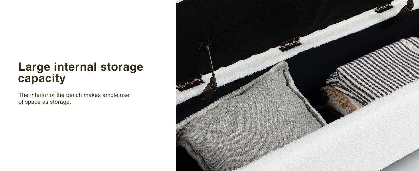 Vabches Modern White Storage Ottoman Bench With Metal Stand For Living Room