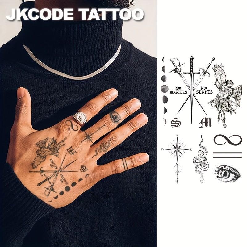 Herbal Hand Tattoo Stickers Set, Bat Letter Poison Snake Sun Polar Star Sword Eye Vintage Style Temporary Tattoos Gift