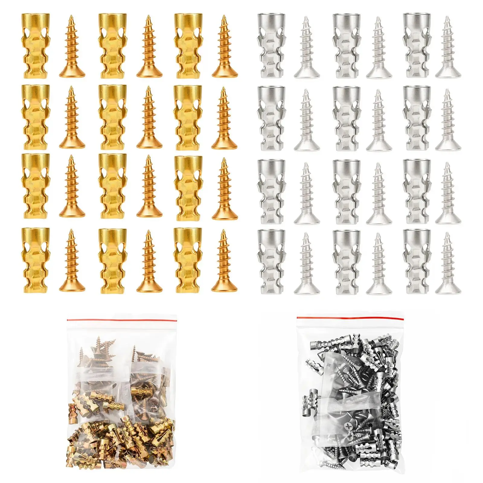 30Pack/60Pack Door Hinge Thread Repair Screws & Short Expansion Anchors Kit • Fix Loose Sagging Doors & Stripped Wood Screw Holes Fast • Heavy-Duty Metal Wall Anchors for Hinge, Cabinet & DIY Repair (6x14mm)