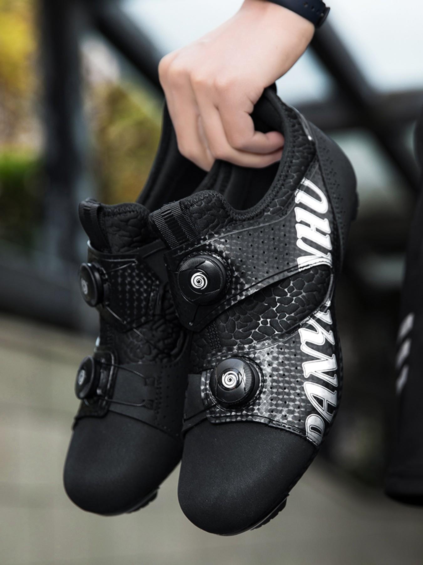 Unisex Cycling Shoes, Indoor Road Bike Shoes, Sporty PU Leather, Wide Fit, Colorblock Design, All Seasons, Professional Style