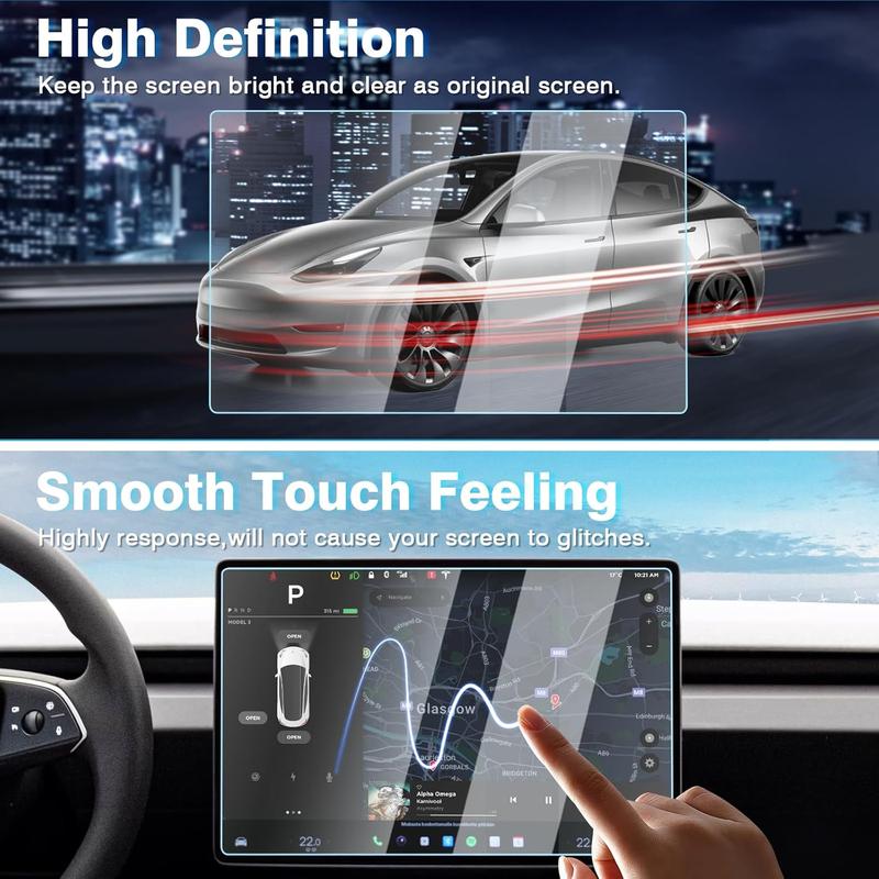 Canvcle 2 Pack Tesla New Model Y Juniper 2025~2026 / 2024~2025 Model 3 Highland Screen Protector [No Glare & Fingerprint] 15.4-Inch Front & 8-Inch Rear Touchscreen Tempered Glass Protector Accessories