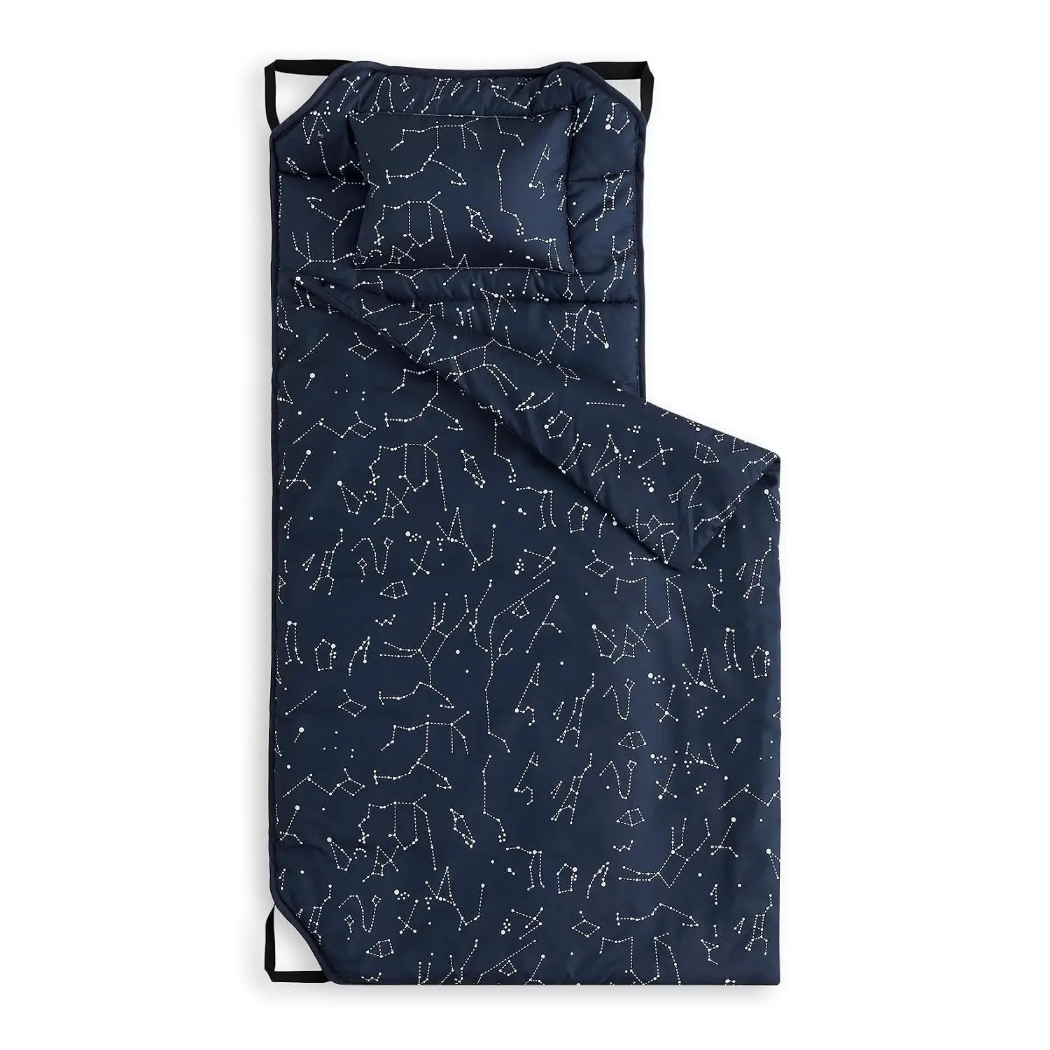 Cot Nap Mat with Pillow and Blanket, for Toddler Kids Boys Girls in Daycare Kindergarten Preschool Pre K with Elastic Corner Straps, Spaces Stars Planet Galaxy, Navy Blue