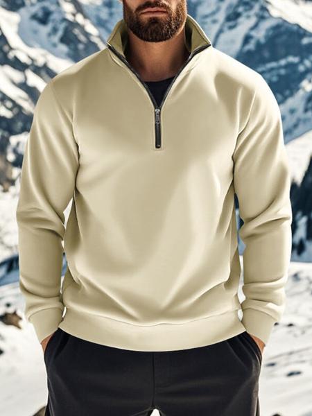 Men's Half - Zip Pullover with Contrast Lining - Stand - Up Collar, Ribbed Trim, Athletic Fit. Designed for All - Weather Performance in Outdoor Settings, Suitable for Alpine Hikes, Urban Commutes, Winter Training & Athletic Sweatshirt