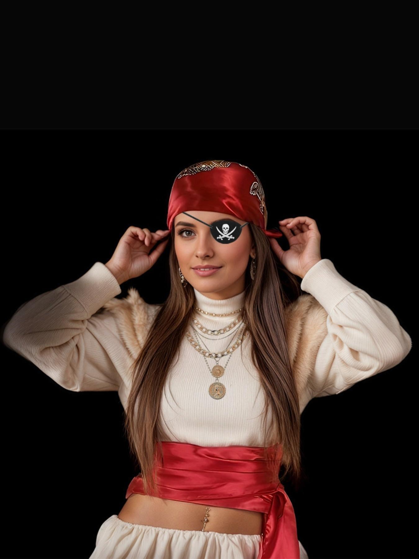 Women's Pirate Costume Set, Christmas New Fabric, Festival Fun Role Play, Medieval Renaissance Pirate Hat and Belt Accessories, Valentine's Party Dress Up Props