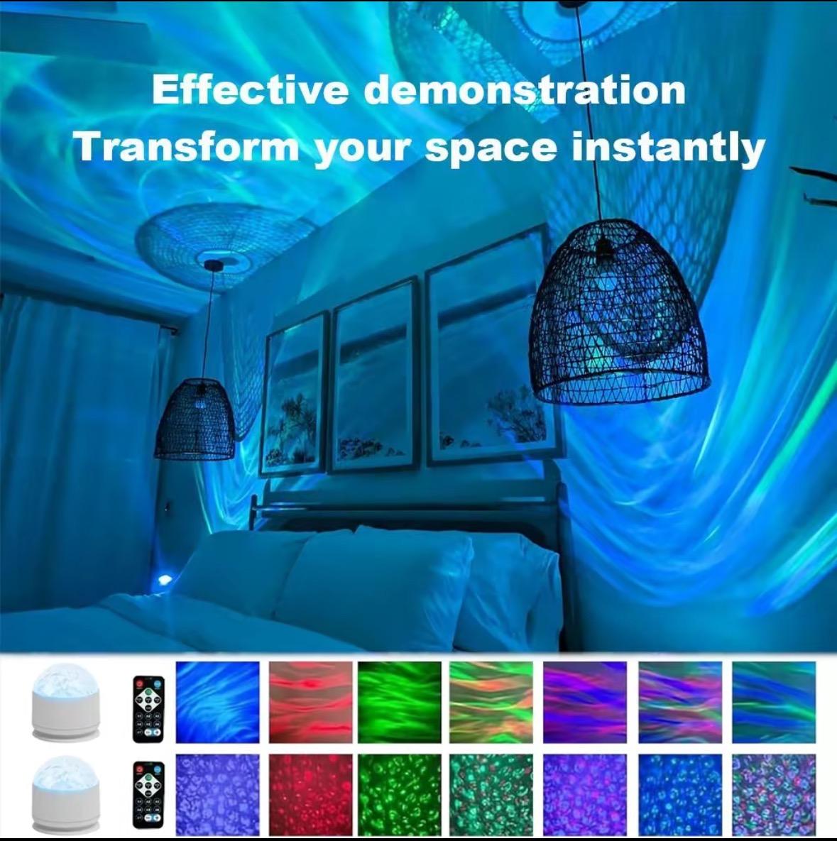 7-Color Music-Synced Bluetooth Full HD Starry LED Star Projector Lamp - 2 Scenes (Ocean Wave, 3D Water Ripple) Cool Tech Gadget for Bedroom Room Decor