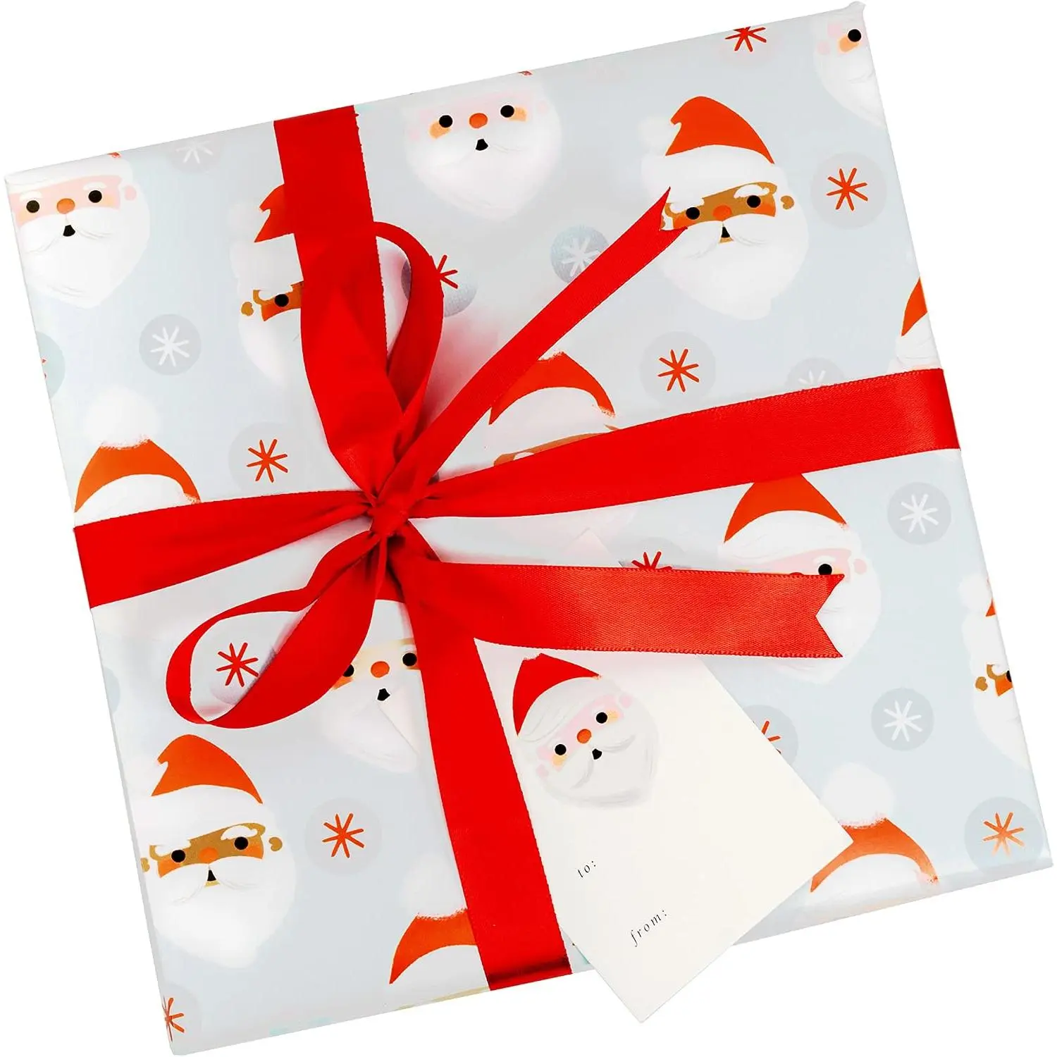Christmas Wrapping Paper and Ribbon Set with Tags - Santa Claus Wrapping Paper Sheets