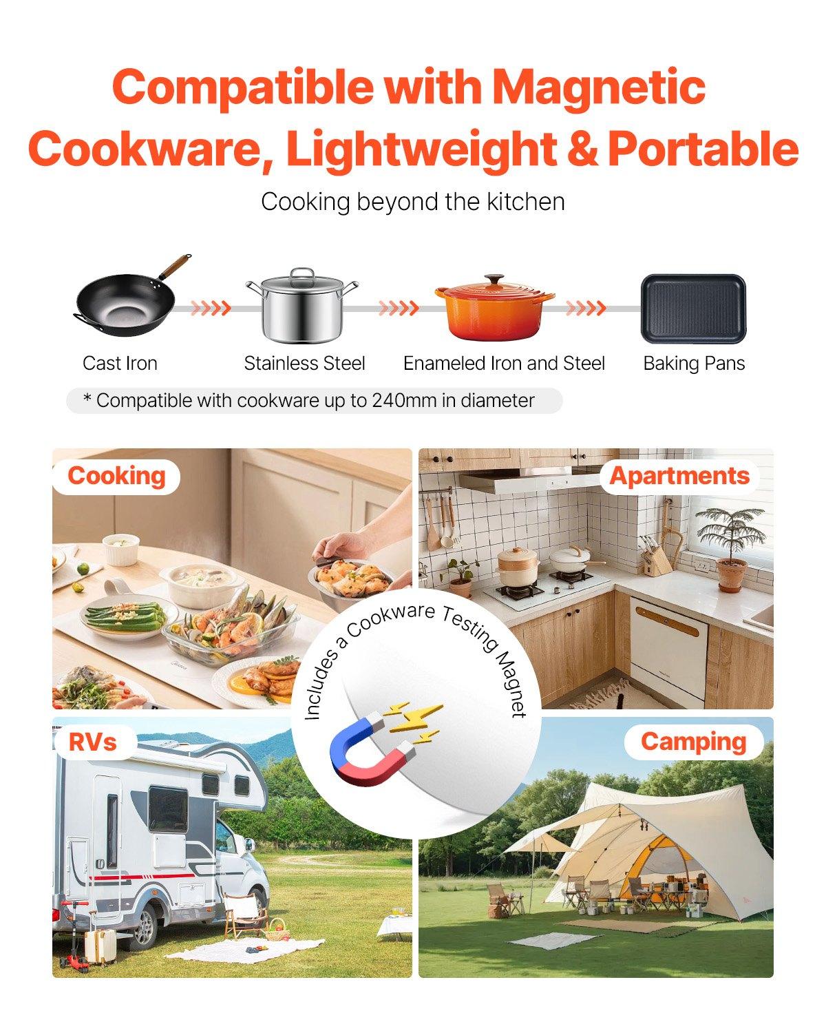 VEVOR Portable Induction Cooktop, 1800W Electric Induction Burner with 9 Temperature Settings, Countertop Induction Hot Plate with 4H Timer, 24H Reservation, Child Lock, Easy to Clean, for Cooking