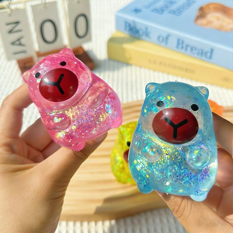 1/2/4 pack of sensory decompression toys, sparkling capybara squeeze toys, 4 colors, pinch music, cute maltose filled elastic capybara squeeze toys, birthday party gifts (color and style random)