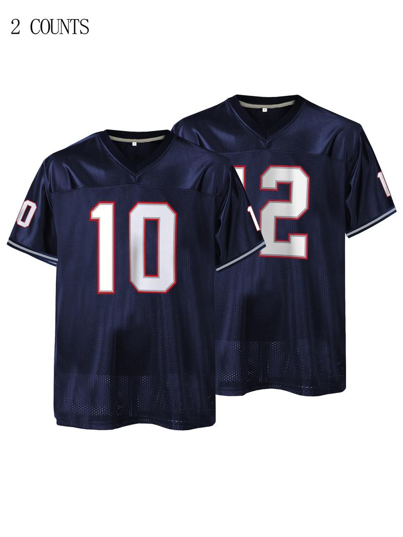 Men's American Football Jersey-Breathable & Embroidered, Patriots #10 #12 Rugby Jersey,V-Neck, Short Sleeve, Loose Fit for Casual, Streetwear &Sports Activities, Jersey Shirts, Jersey Top