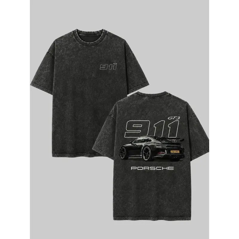 911 GT3 Racing Tshirt Unisex Fit Washed Cotton T-Shirt Oversize Menswear Tops  Streetwear Round Neck shirt,  Heavyweight Vintage Washed Grey Porsche 911 GT3 Graphic T-Shirt,Retro German Supercar Track Day Streetwear Tee