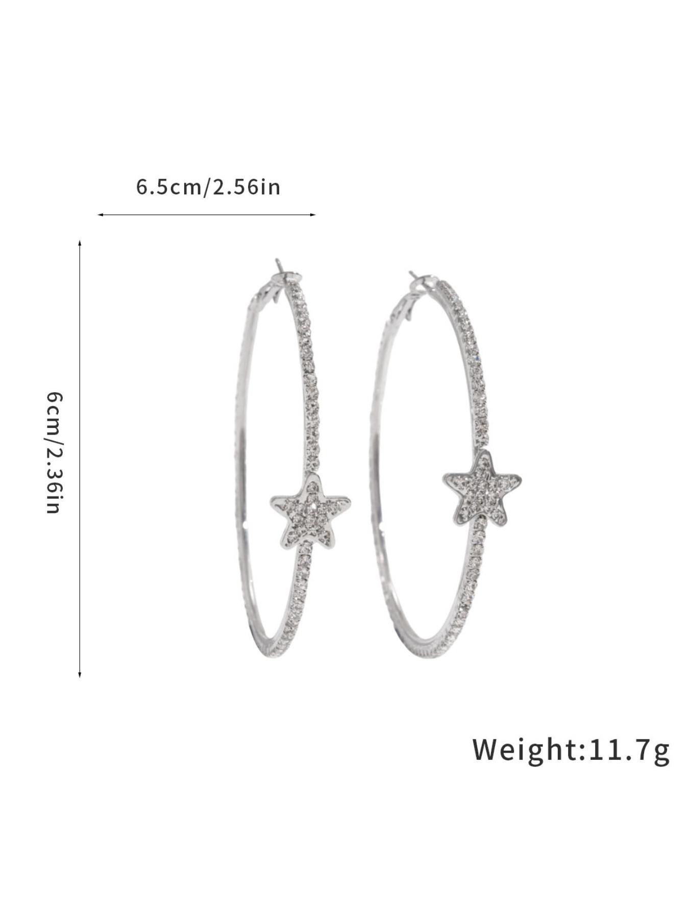 Silver Color Rhinestone Star Round Earrings for Women, Fashion Jewelry, Perfect Gift for Her, Elegant and Stylish Accessories