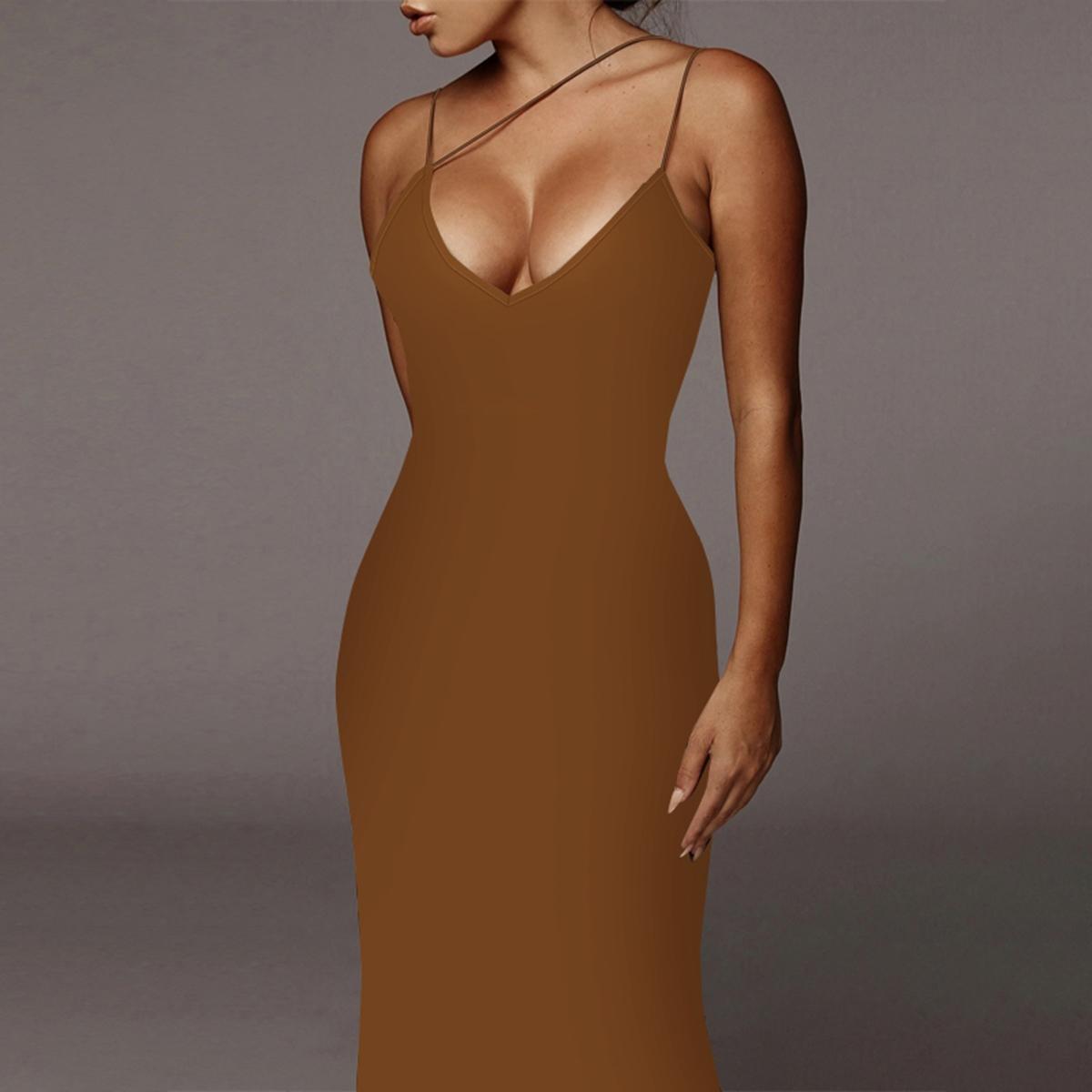 Women's All Over Leopard Print Asymmetrical Cami Dress, Elegant Sleeveless Spaghetti Strap Bodycon Dress for Party Club Night Out, Fashion Chic Sundress, Ladies Summer Clothes, Midi Dress, Womenswear (Light&thin fabic)