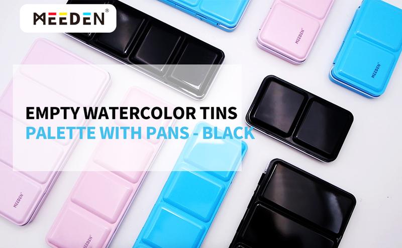 MEEDEN Art Empty Watercolor Paint Palette: Travel Water Color Palette Tin with 12/24 Half Pans - Portable Metal Palette Tin Box (Black), Gift Artist Supplies Mixing
