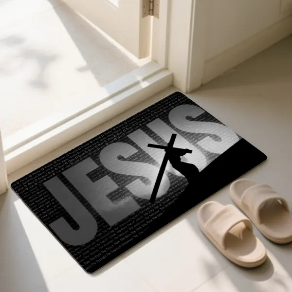 Rectangular Jesus Text & Cross Silhouette Large Computer Non-Slip Doormat,Room Decor Area Carpet, Washable Floor Pad for Bedroom, Living Room