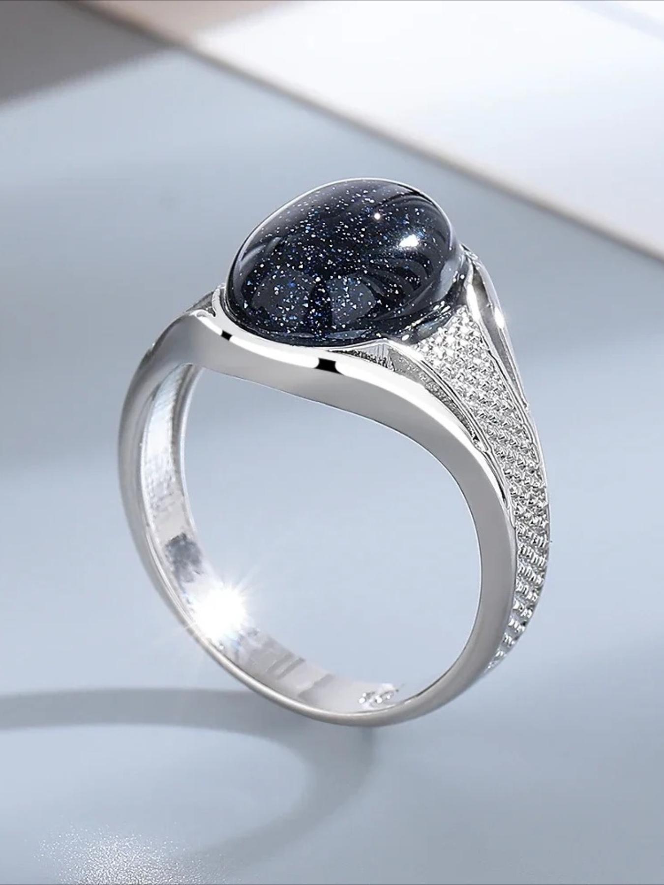 Lover's Vintage 10*14mm Bluesand Stone Ring for Women Men Couple Silver ...