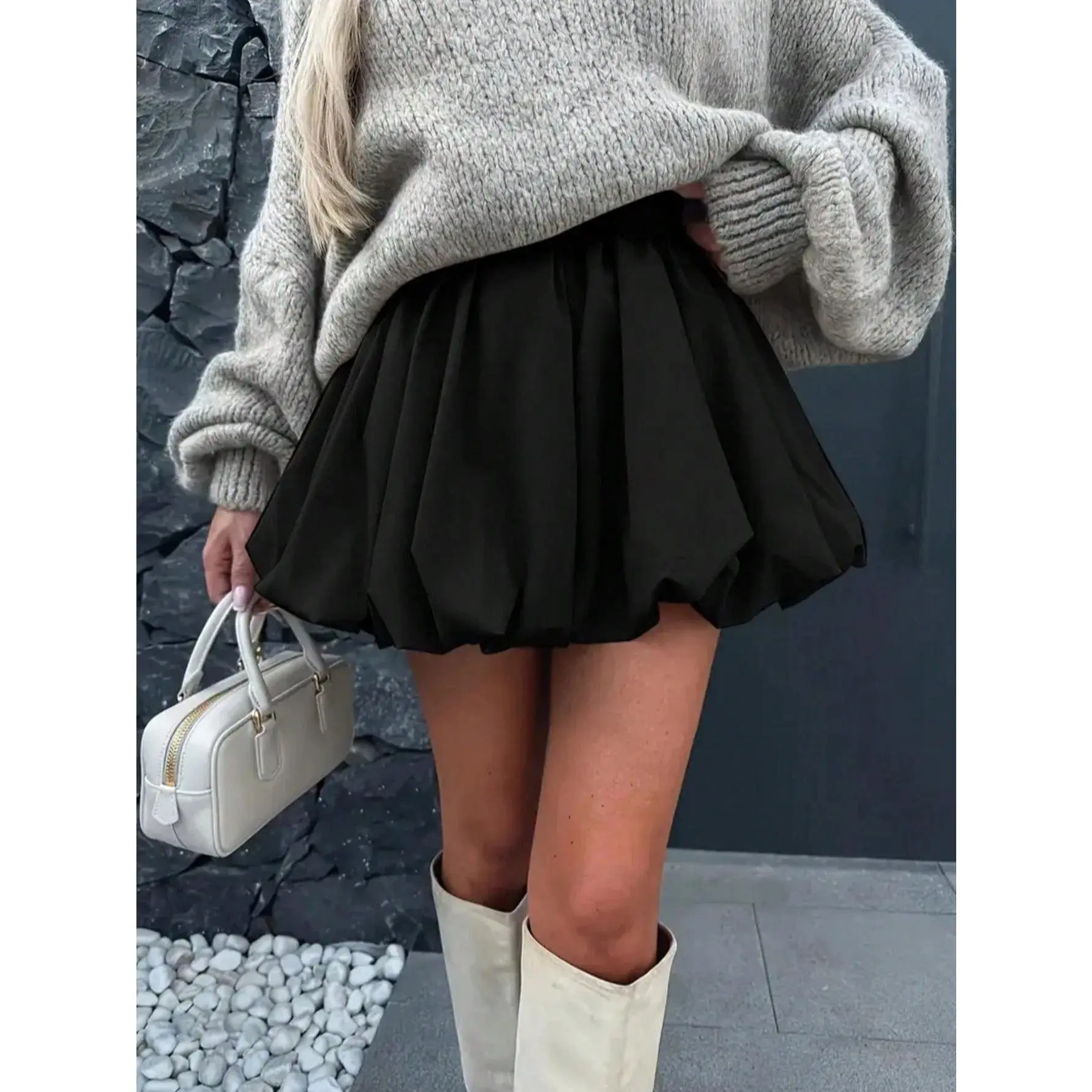 Women's Elastic Waist Bubble Skirt, Versatile All-season Skirt for Commute, Party, Date, Shopping & Vacation
